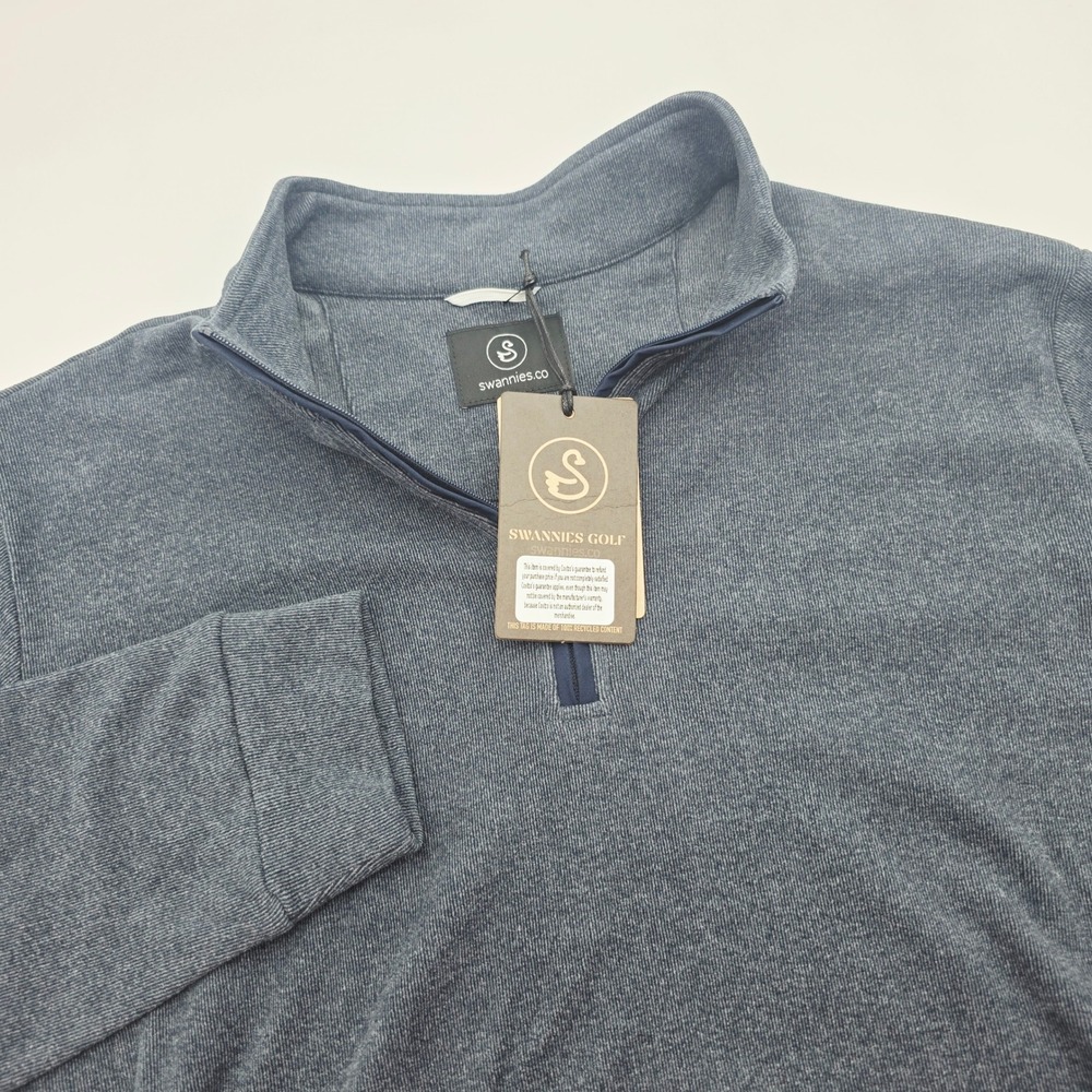 Swannies Golf Mens M Emery Quarter Zip Pullover Sweater Navy Blue Gray Heather